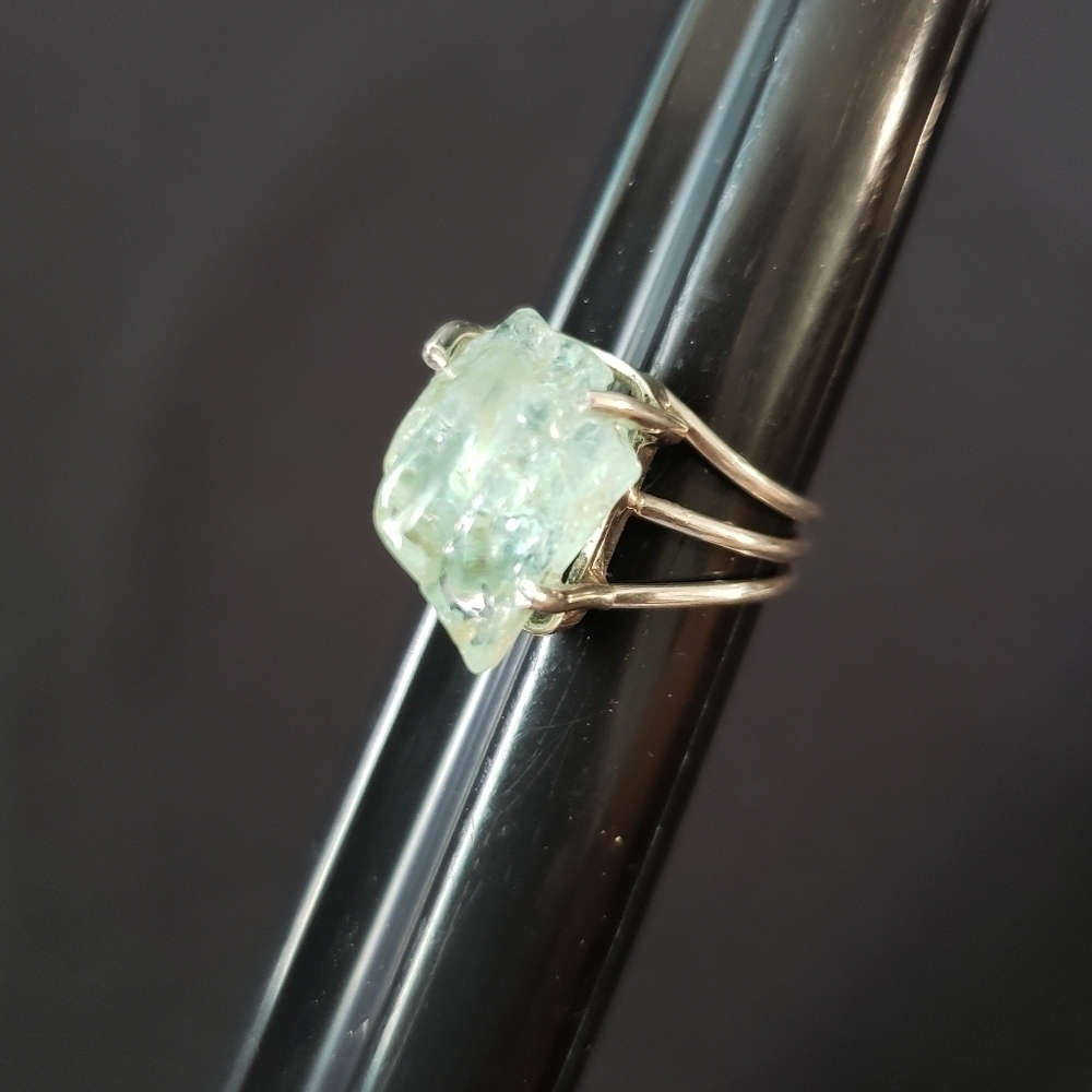 Sterling Silver Triple Band 8.25 Rough Cut Quartz Stone Bohemian Modernist Ring